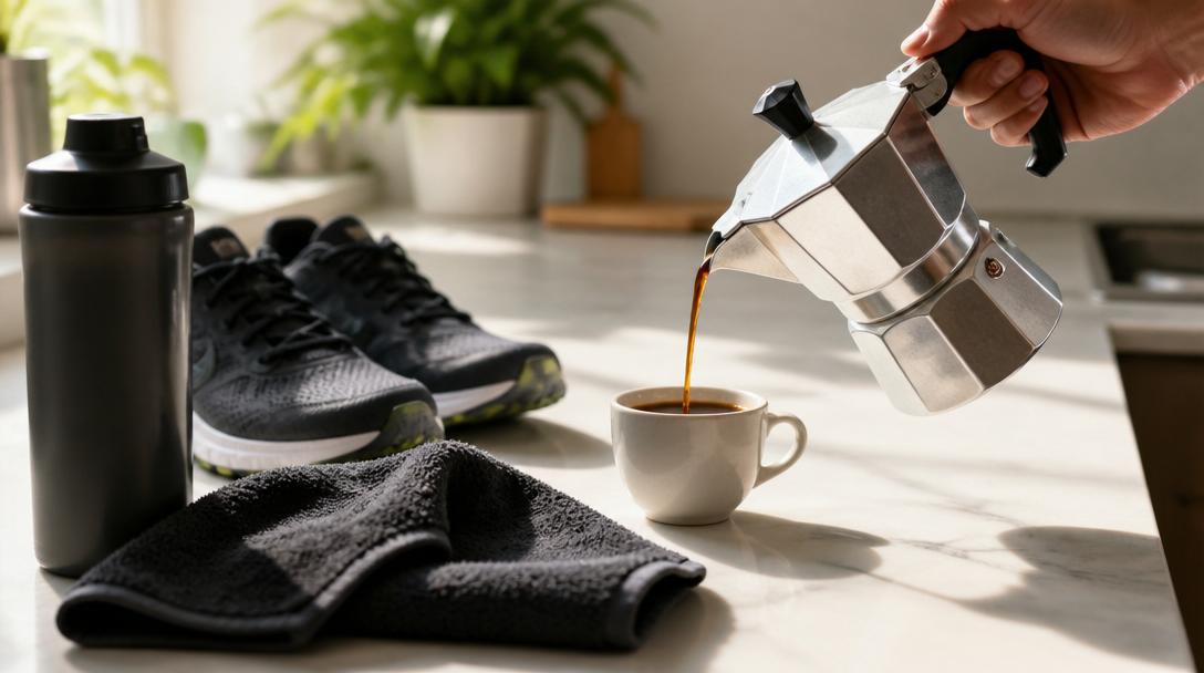 Espresso z moka konvičky jako přirozený předtréninkový stimulátor