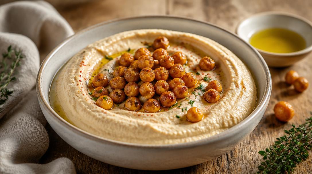 Hummus s pečeným cizrnovým toppingem: Jak na sametově hladkou texturu