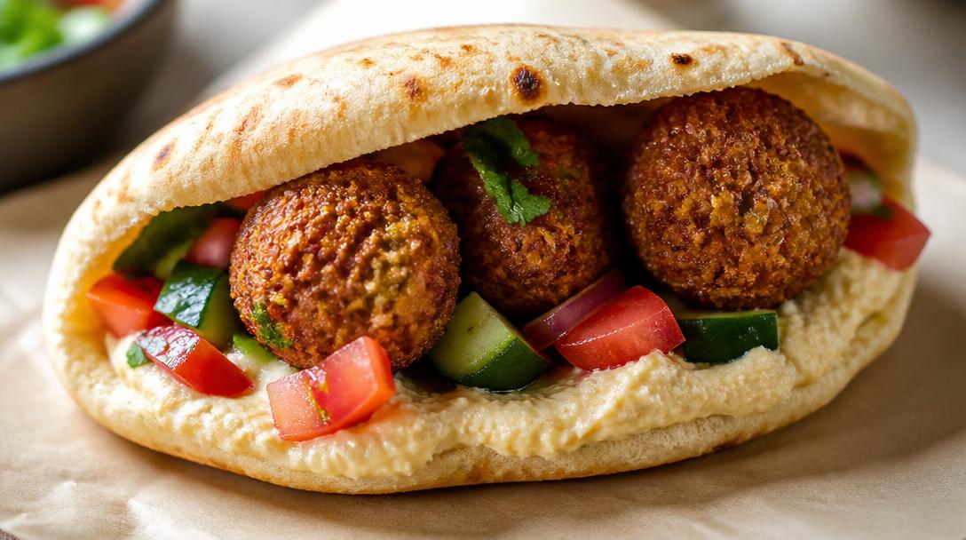 Křupavý falafel v pita chlebu: Tradiční blízkovýchodní recept s hummusem