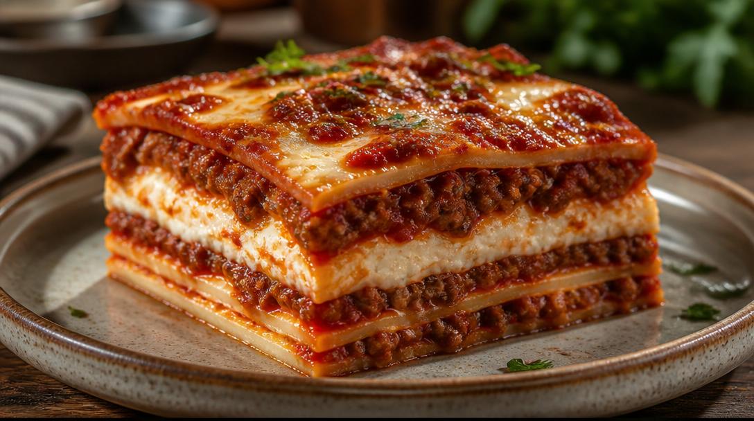 Tradiční neapolské Lasagne: Vrstvený klenot s mletým masem, ricottou a mozzarellou