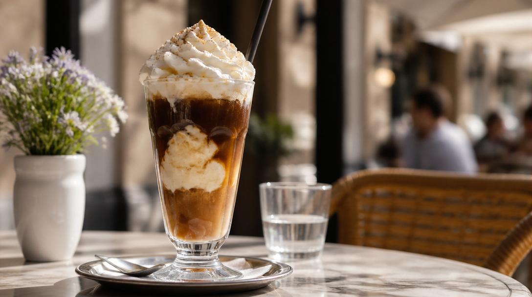 Eiskaffee po německu: Překapávaná káva se zmrzlinou a kopcem šlehačky