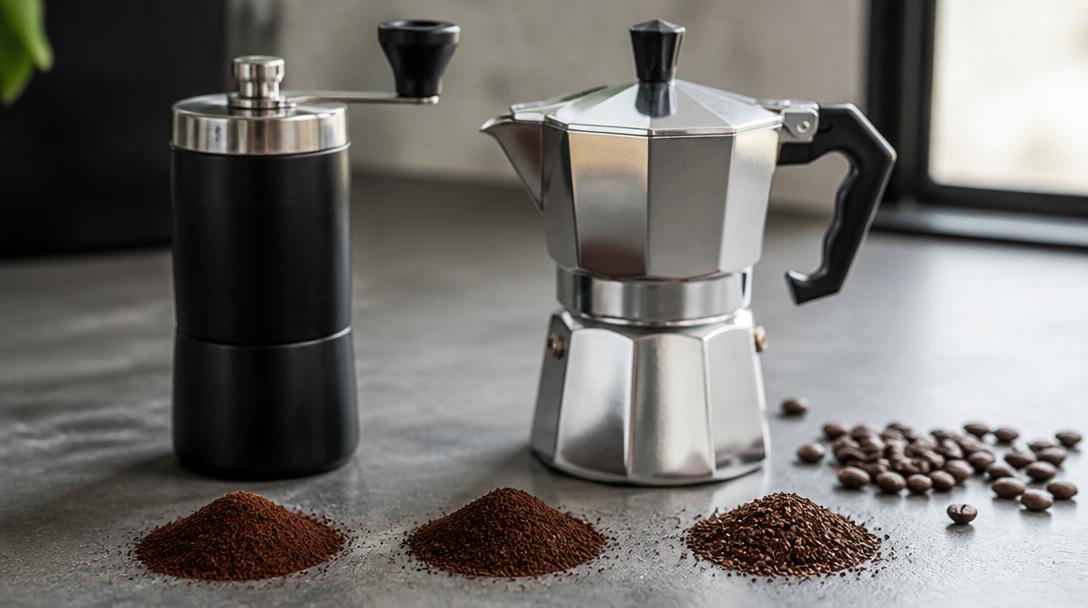 Ideální distribuce hrubosti mletí pro domácí moka konvičky