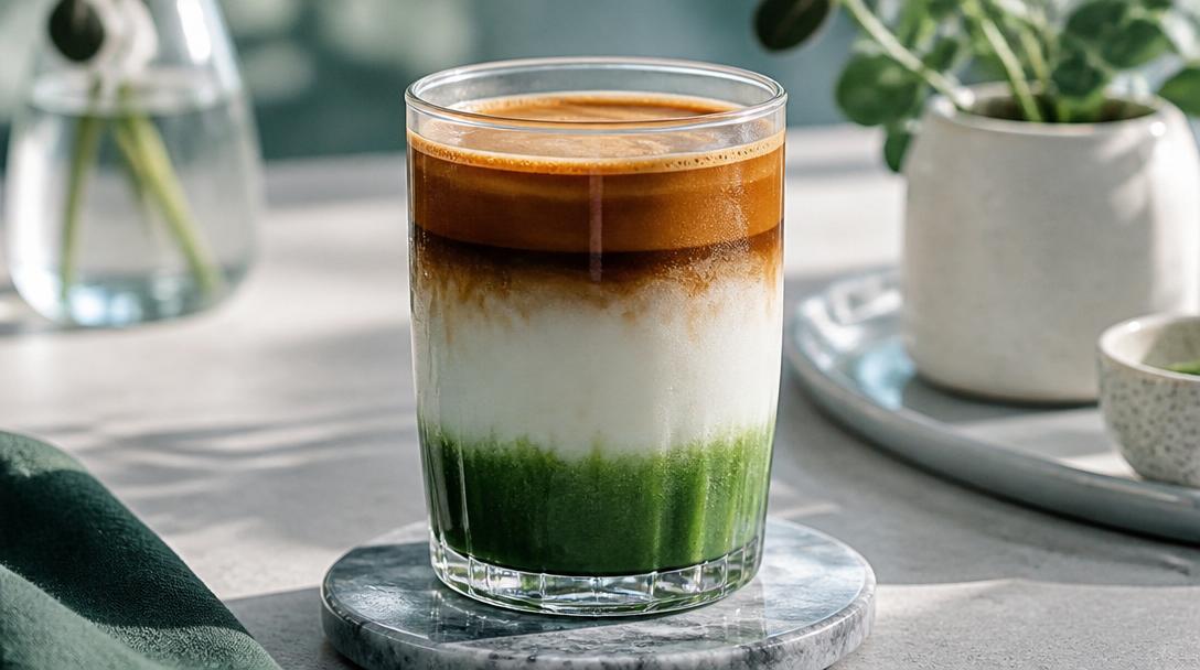 Matcha Espresso Fusion: Jak na efektní tříbarevný kávový drink