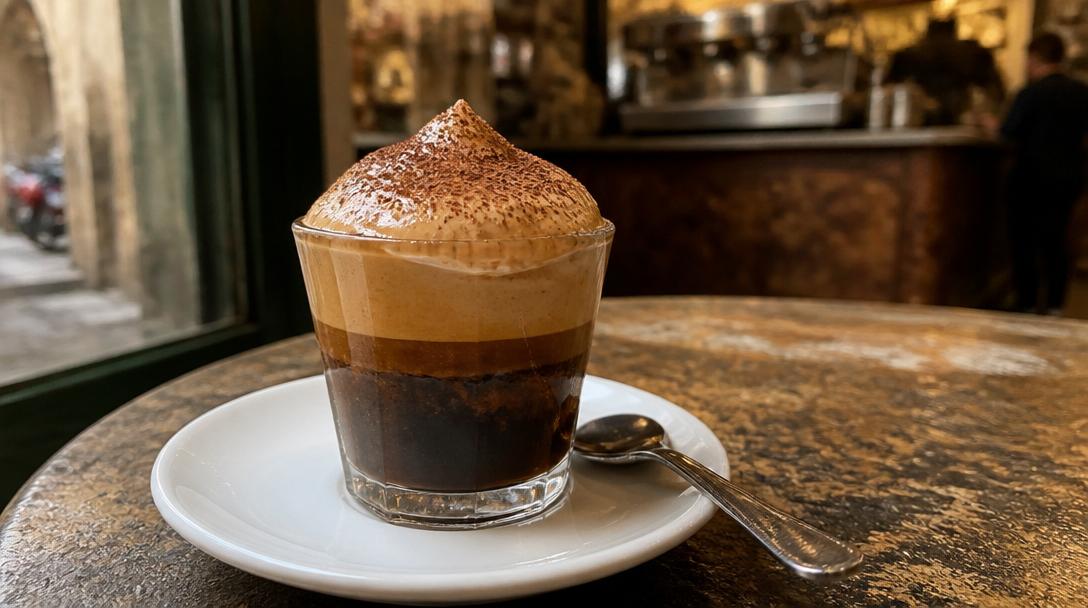 Neapolská specialita Caffè alla Nocciola s bohatým lískooříškovým krémem