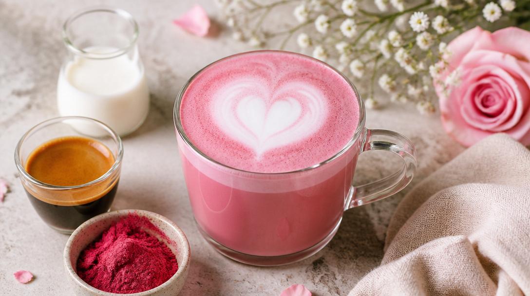Valentýnské růžové latte: Recept na romantické kávové překvapení